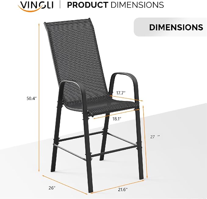 VINGLI Outdoor Bar Chairs Set of 8 – Stackable Outdoor Bar Stools - Image 3