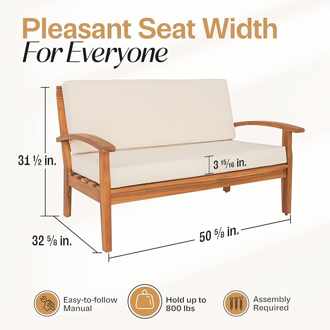 Idzo Laurent 700lbs Capacity Acacia Outdoor Loveseat, FSC Certified 2 Seater - Image 3