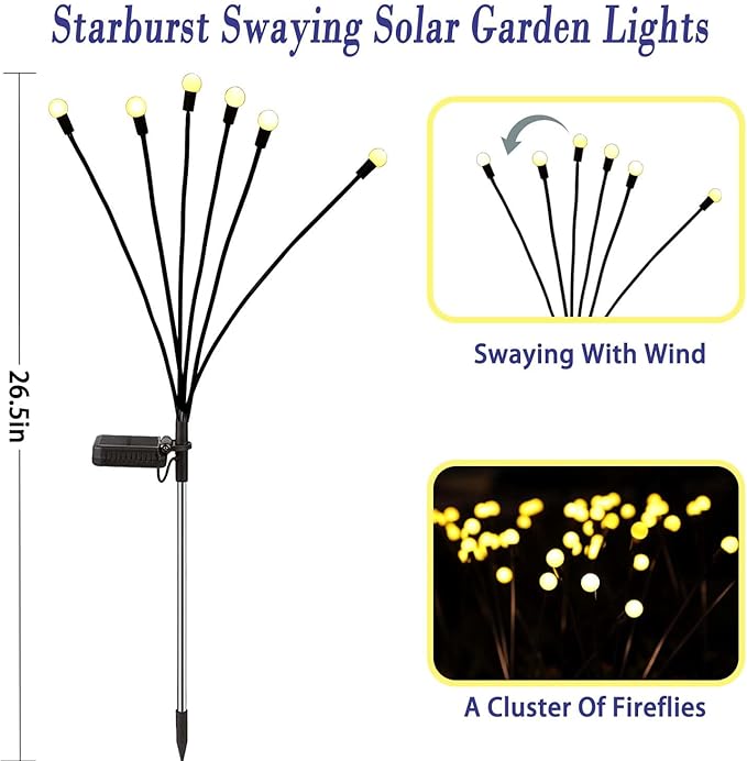 Solar Lights Outdoor Garden – 6 Pack 36 LEDs Solar Firefly Lights, Swaying - Image 6
