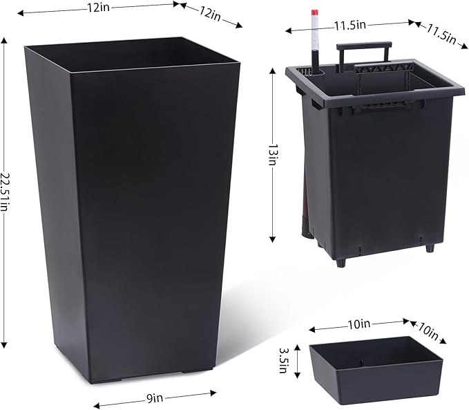 Garvee 22.5" Tall Planters Set of 2, Outdoor＆Indoor Black Planter Pots - Image 4