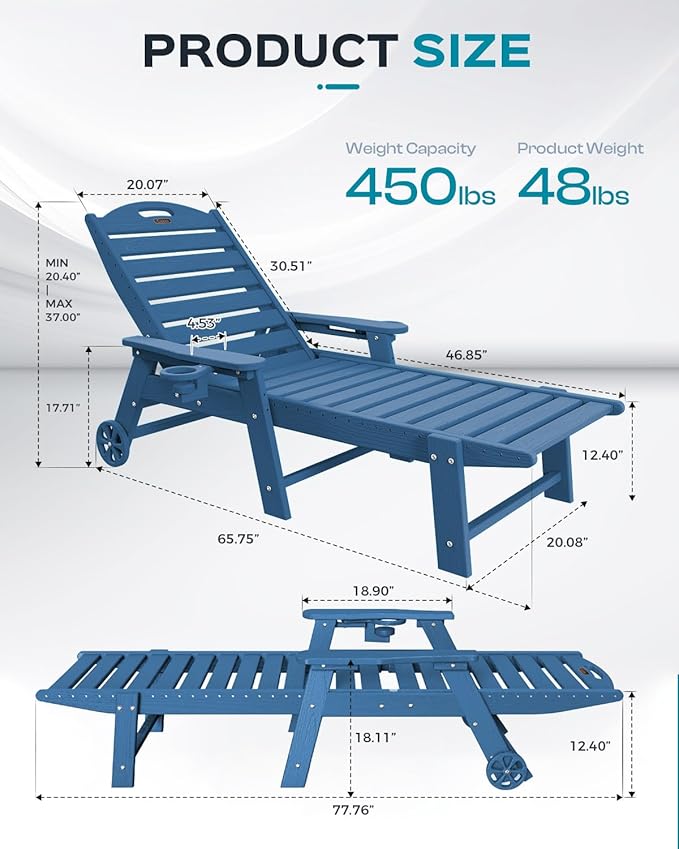 Outdoor Lounge Chair Set of 4, All Weather Patio Chaise Lounge Chair - Image 3