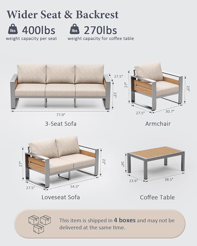 ZANDOR Aluminum Outdoor Patio Conversation Furniture Set, Seating Sofa - Image 2