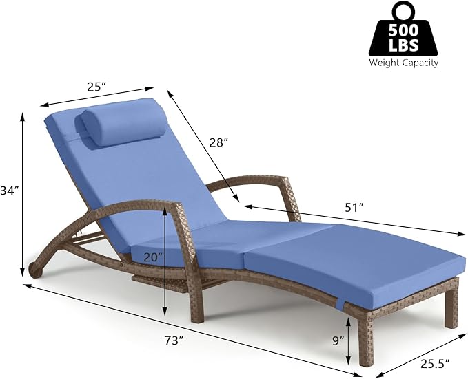 Chaise Lounge Chairs Outdoor Set of 4, Comfy Outside Wicker Patio Pool Lounge - Image 6
