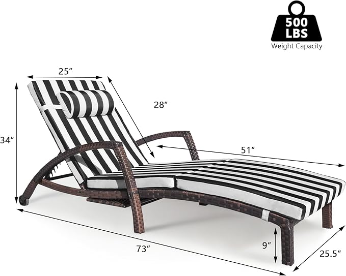 Chaise Lounge Chairs Outdoor Set of 6, Comfy Outside Wicker Patio Pool Lounge - Image 6
