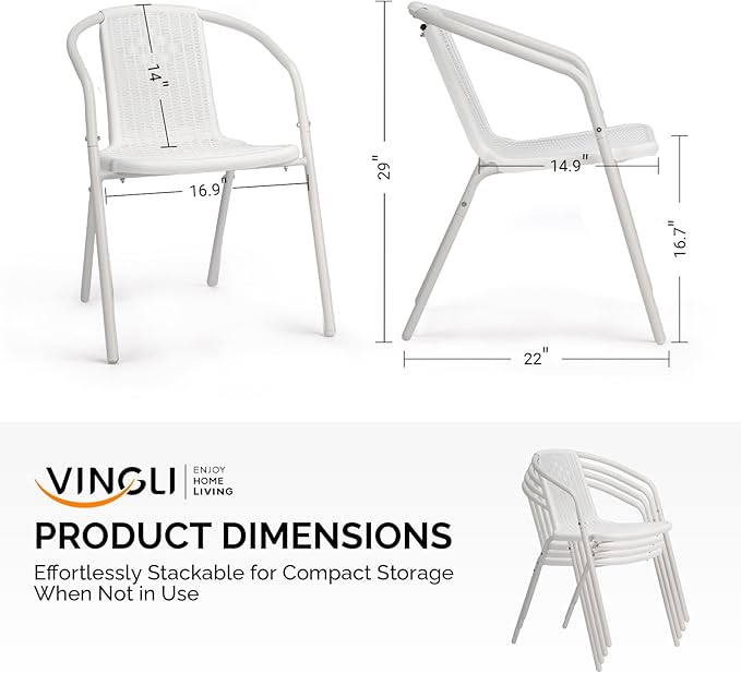 VINGLI PE Rattan Outdoor Dining Chairs Set of 4, Plastic Stackable Patio Chairs - Image 3