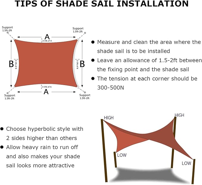 KANAGAWA 14'X24' Rust Red Custom Size Sun Shade Sail Rectangle UV Block Canopy - Image 6