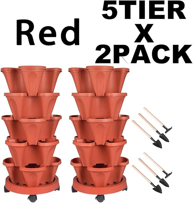 GameXcel Vertical Planter 5 Tier Stackable Planters Garden Planters Strawberry - Image 9