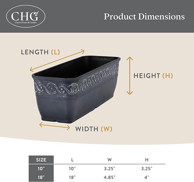 Classic Home and Garden Corinthian Rectangular Planter Box w/Drain Plug - Image 5