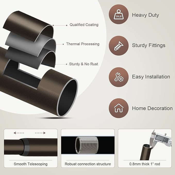 2 Pack Modern Antique Brown Bronze Curtain Rods - Image 7