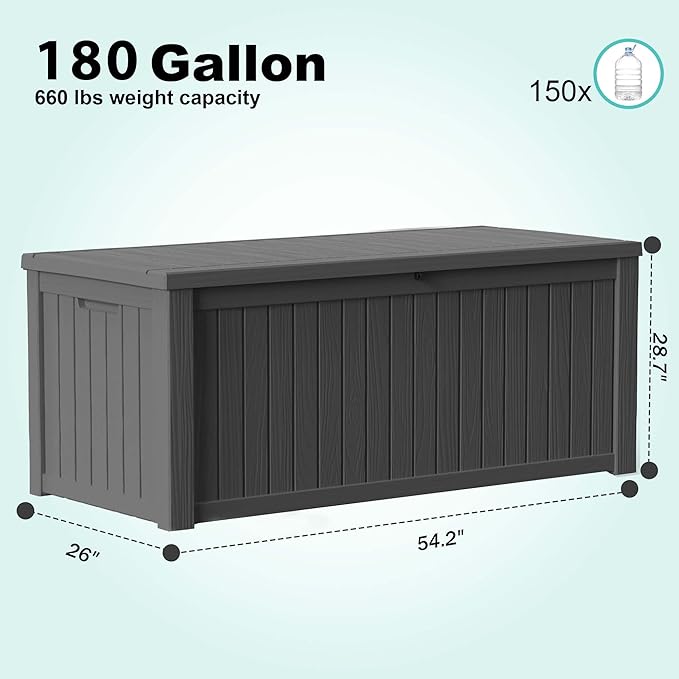 EasyUp 180 Gallon Outdoor Storage Box, Resin Waterproof UV-Resistant Deck Box - Image 2