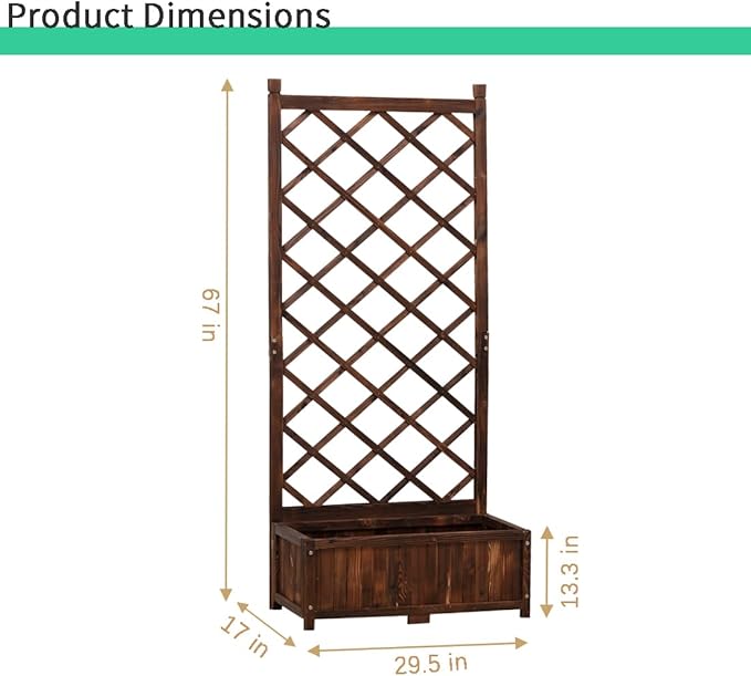 Anraja Raised Garden Bed with Trellis Wooden Planter Box Outdoor Wood Privacy - Image 3