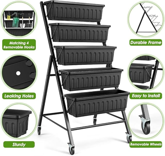 SEJOV 4FT Vertical Raised Garden Bed, 5-Tier Vertical Garden Planter - Image 3