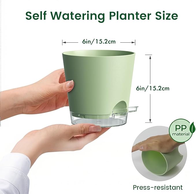 6 inch Self Watering Pots for Indoor Outdoor Plants, 3 Pack Flower Plant Pots - Image 2