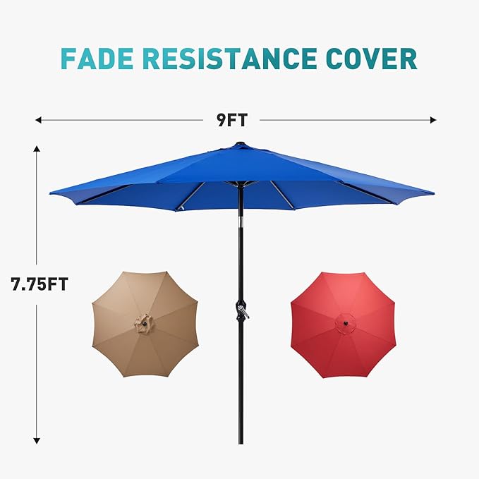 OLIXIS 9ft Patio Umbrella with Tilt and Crank Button & 8 Sturdy Ribs Waterproof - Image 8