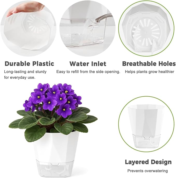 10 Pack Self Watering Pots for Indoor Plants, 6.7 Inches Self Watering Planters - Image 3