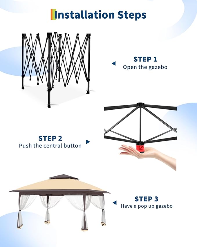 Canopy Tent 13x13 ft, Pop Up Gazebo One-Push Setup - Image 3