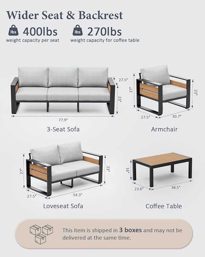 ZANDOR Aluminum Outdoor Patio Furniture Set, 5-Piece Metal Modern Outside - Image 2