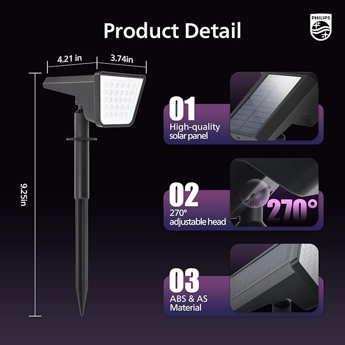 Philips 4 Packs Solar RGBW Spot Lights Outdoor, 18 LED Solar Powered Landscape - Image 4