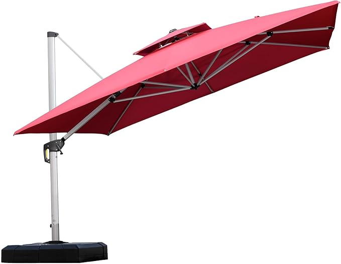 PURPLE LEAF Patio Umbrella 11 Feet Double Top Deluxe Square Offset Hanging by PURPLELEAF