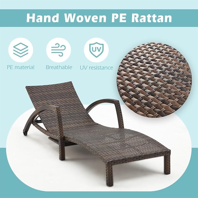 Chaise Lounge Chairs Outdoor Set of 2, Comfy Outside Wicker Patio Pool Lounge - Image 6