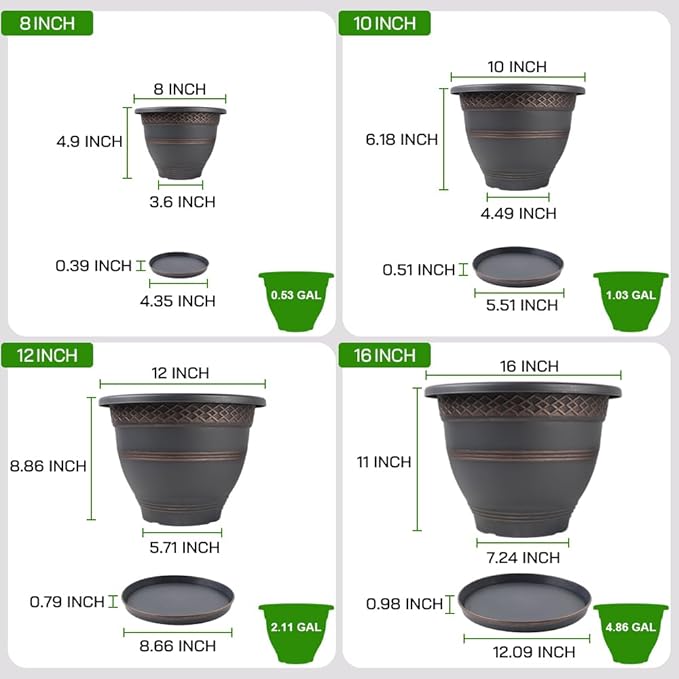 4 Pack 16 Inch Large Plant Pots, Plastic Flower Pot - Image 4