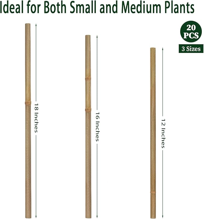 Plant Stakes, 18 Inches Natural Garden Bamboo Sticks, BOVITRO 20Pcs Plant - Image 6