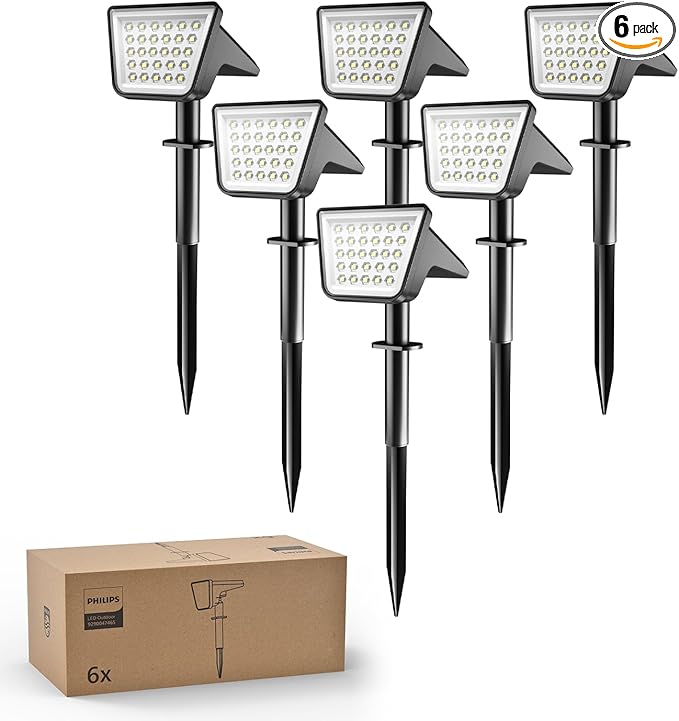 Philips 6 Packs Solar Spot Lights Outdoor Waterproof, 28 LED 7500K Solar by PhilipsLightingLED