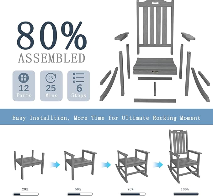 Oversized Rocking Chair Set of 4, Outdoor Rocking Chair - Image 6