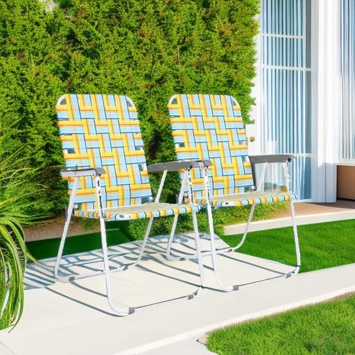 VINGLI Patio Lawn Webbed Folding Chairs Set of 4, Outdoor Beach Chair Portable - Image 5