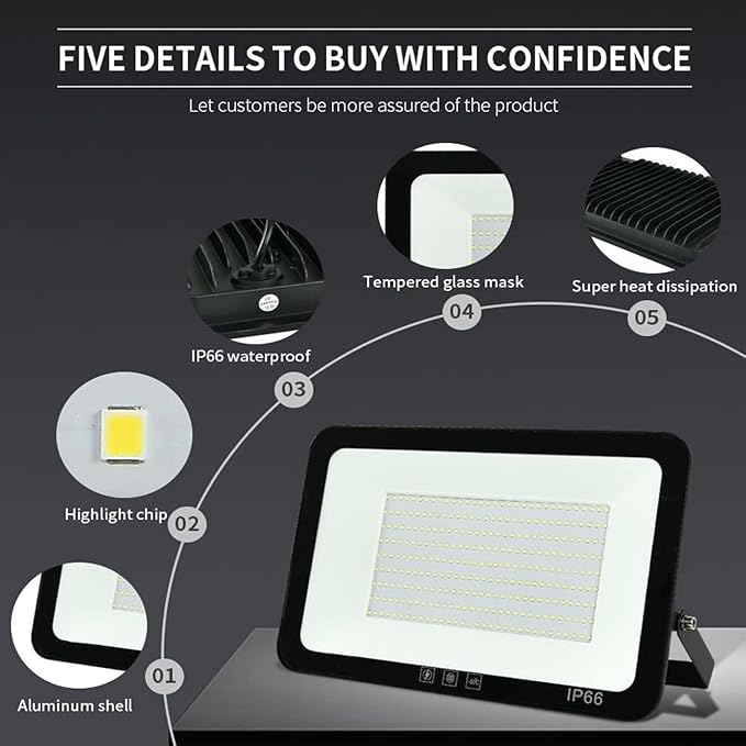 2Pack LED Flood Light Outdoor, 250W LED Work Light 25500lm - Image 2
