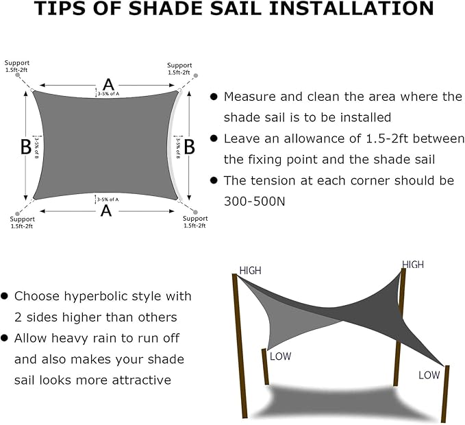 KANAGAWA 8'X10' Dark Gray Custom Size Sun Shade Sail Rectangle UV Block Canopy - Image 6