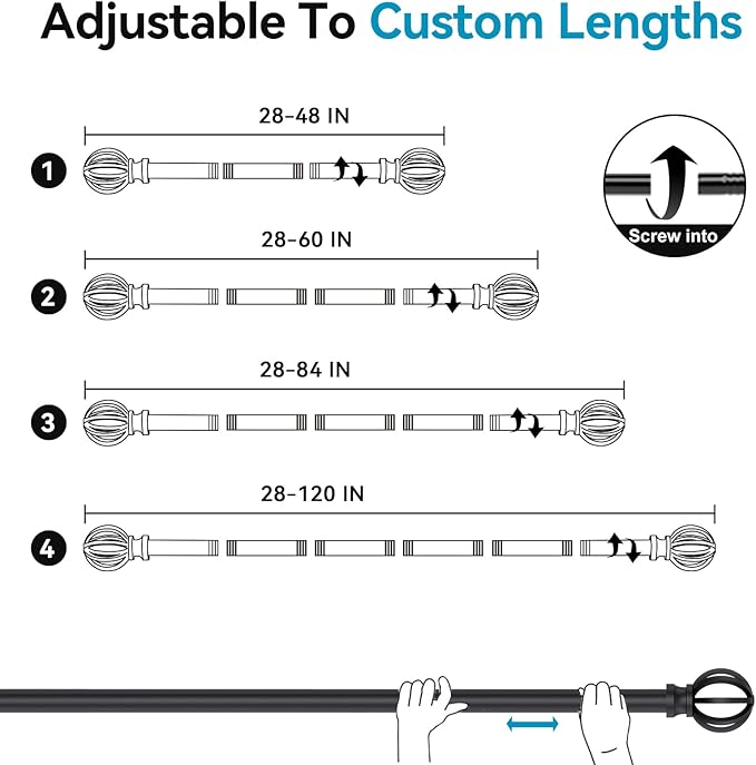 Curtain Rods for Windows 48 to 84, 5/8 Inch Black Heavy Duty Metal Curtain Rods - Image 5