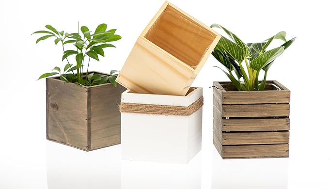 Wood Planter Box, 5 Inch Square, Rose Wood, Plastic Liner, Garden Centerpiece - Image 8