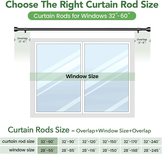 2 Pack Curtain Rods for Windows 28 to 48, 1 Inch Adjustable Black Heavy Duty - Image 7