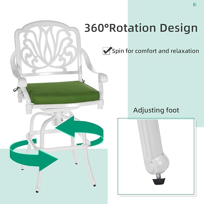 VIVIJASON 3-Piece Patio Swivel Bar Stools Set, All Weather Cast Aluminum - Image 2