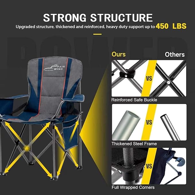 FAIR WIND Heavy Duty Camping Chair, Oversized Padded Folding Chair - Image 9