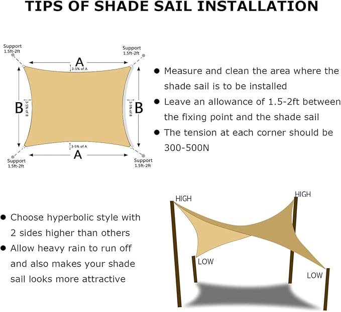 KANAGAWA 20'X24' Sand Custom Size Sun Shade Sail Rectangle UV Block Canopy Cover - Image 6