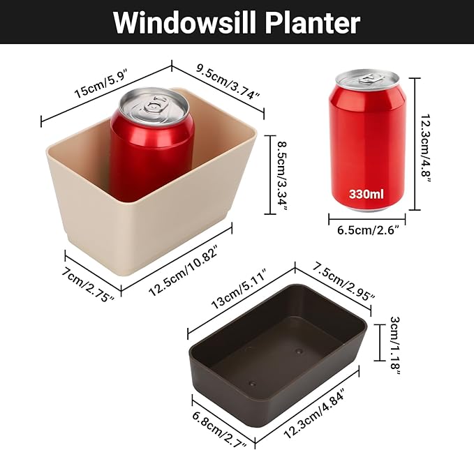 SUREAM Succulent Pots with Tray, 3 Pack 6 x3.8 Inch Herb Window Boxes Office - Image 2