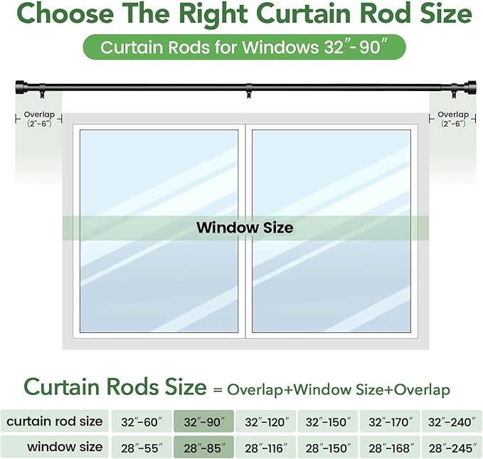 Time Forest Black Curtain Rods for Windows 48 to 84 Inch, 1 Inch Diameter - Image 7