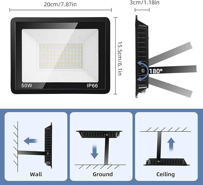 50W Flood Lights Outdoor, 7000LM Bright LED Work Light, IP66 Waterproof Outside - Image 7