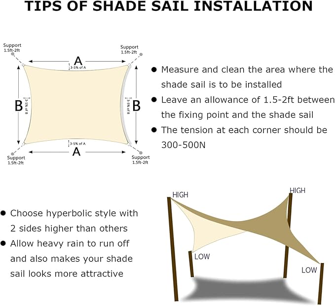 KANAGAWA 9'X12' Cream Custom Size Sun Shade Sail Rectangle UV Block Canopy Cover - Image 6