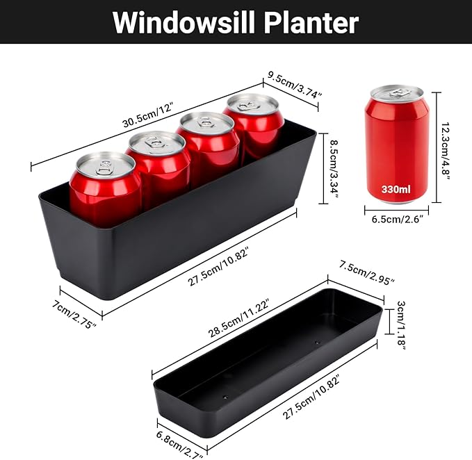 GREANER 6 Pack Herb Planters, 12x3.8 Inch Black Rectangle Window Boxes - Image 2