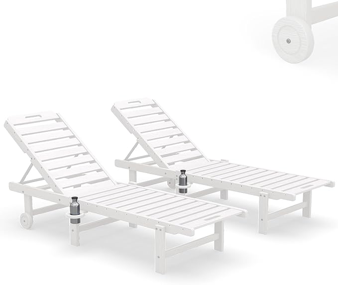 SERWALL Outdoor Chaise Lounge Set of 2, All-Weather HDPE Pool Lounge Chairs - Image 10