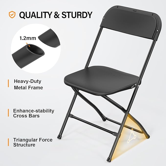 VINGLI 8 Pack Black Plastic Folding Chair, Indoor Outdoor Portable Stackable - Image 4