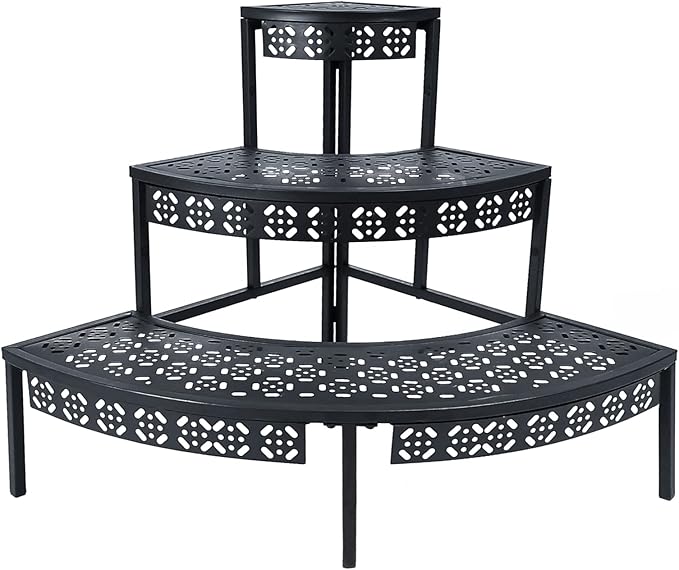 aboxoo 3 Tier Plant Stand Flower Pot Rack, Metal Stair-Step Style Corner Shelf by aboxoo