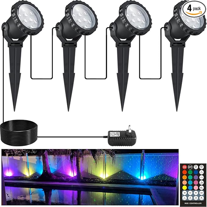 Spotlights Outdoor, RGB Color Changing Landscape Lights 12W 800lm 120V Plug in by COVOART