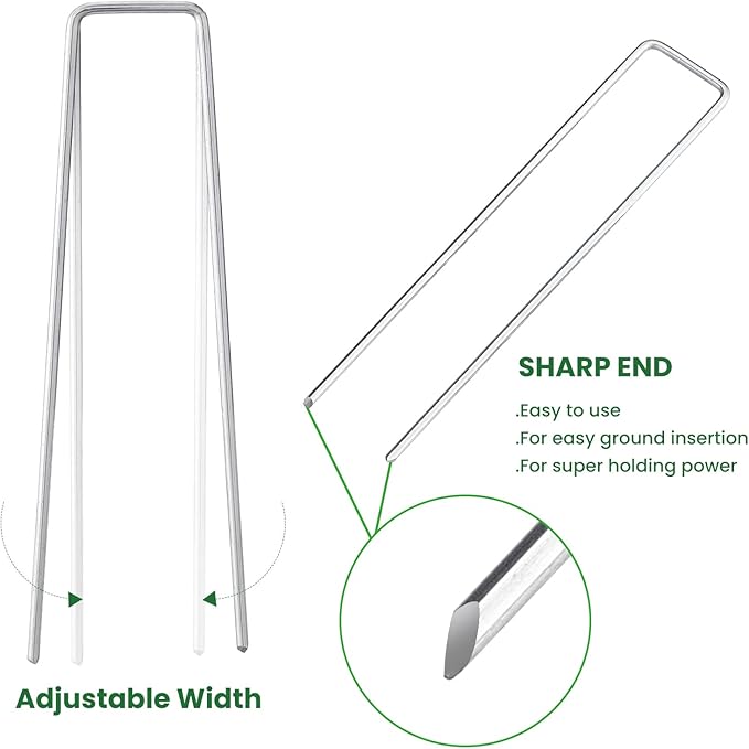 6 Inches Galvanized Garden Staples, Metal Tent Stakes, Heavy Duty U-Shaped Pins - Image 2