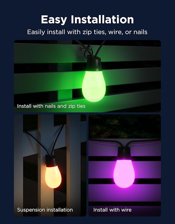Govee S14 Bulb Outdoor String Lights 2, 96ft Smart RGBIC Warm White Patio Lights - Image 6