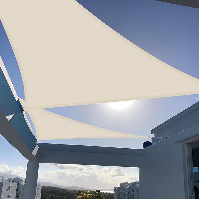 SUNNY GUARD Custom Size 4'x4'x4' Triangle Butter Cream UV Block Sunshade by SUNNYGUARD