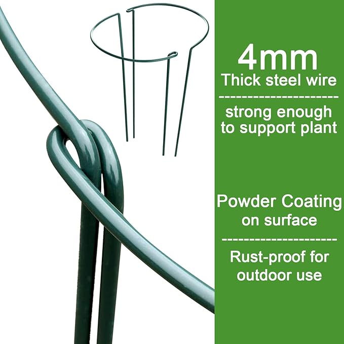 HiGift Plant Support Stakes, 6 Pack Metal Peony Cages and Supports, Garden - Image 3